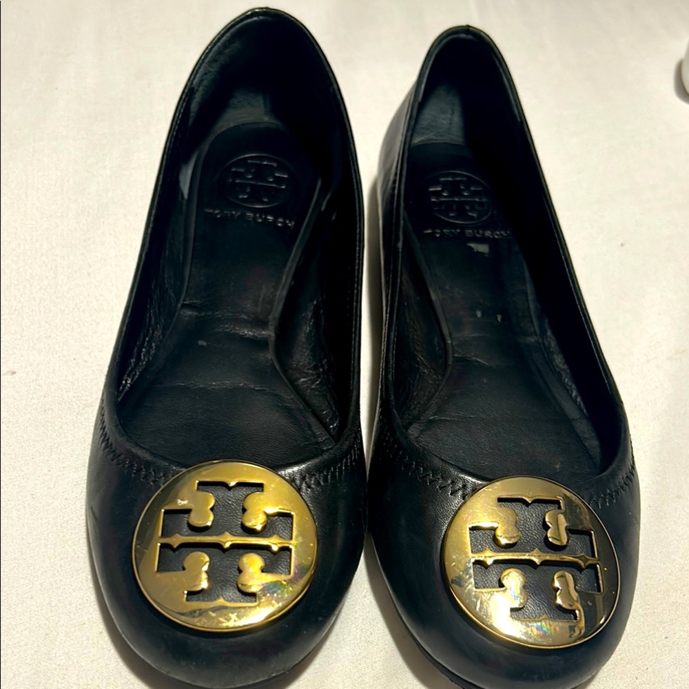 Tory Burch Black and Gold Ballet Flats